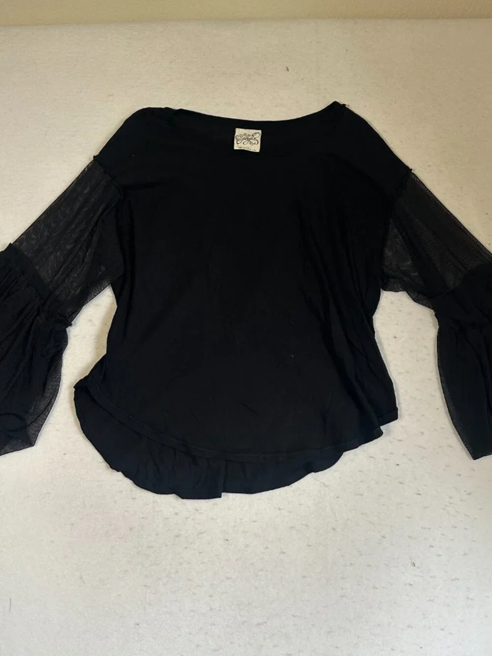 Free People Mesh Sleeve Oversized Top M Still Got It Tee Black whimsigoth